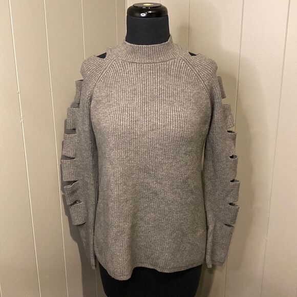 Stella + Lorenzo Sweaters - Stella + Lorenzo Medium Grey Knit Sweater Turtleneck Sleeve Cutouts